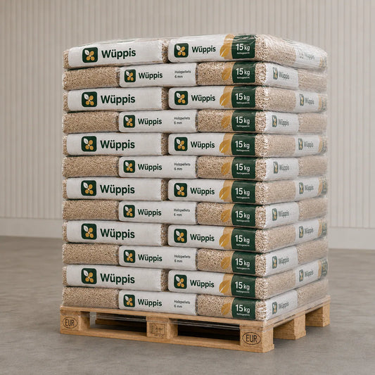 Premium-Nadelholzpellets 6 mm – Palette 960 kg (64 × 15 kg)