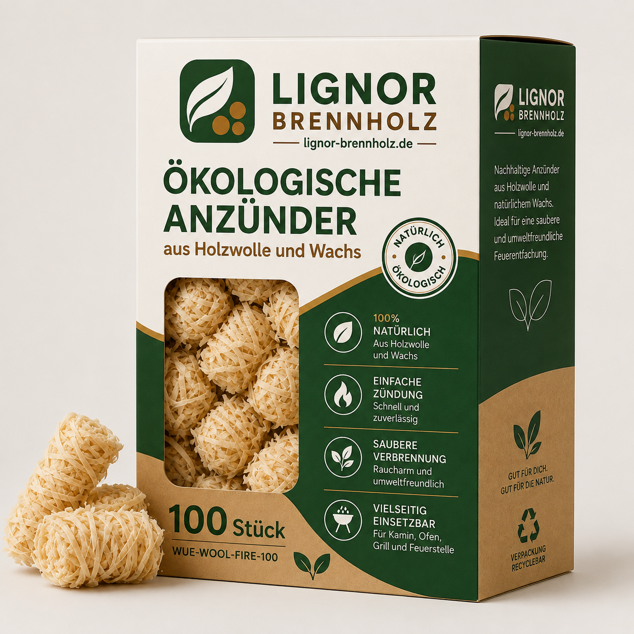Ökologische Anzünder aus Holzwolle und Wachs – 100 Stück