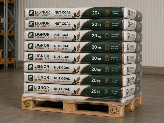 Steinkohle Nuss 25–80 mm, 26–28 MJ/kg – Palette 1.000 kg (50 × 20 kg)