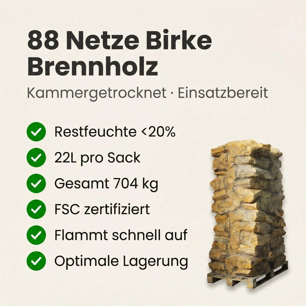 88 Netze Eschen-Brennholz 30–33 cm – 750 kg