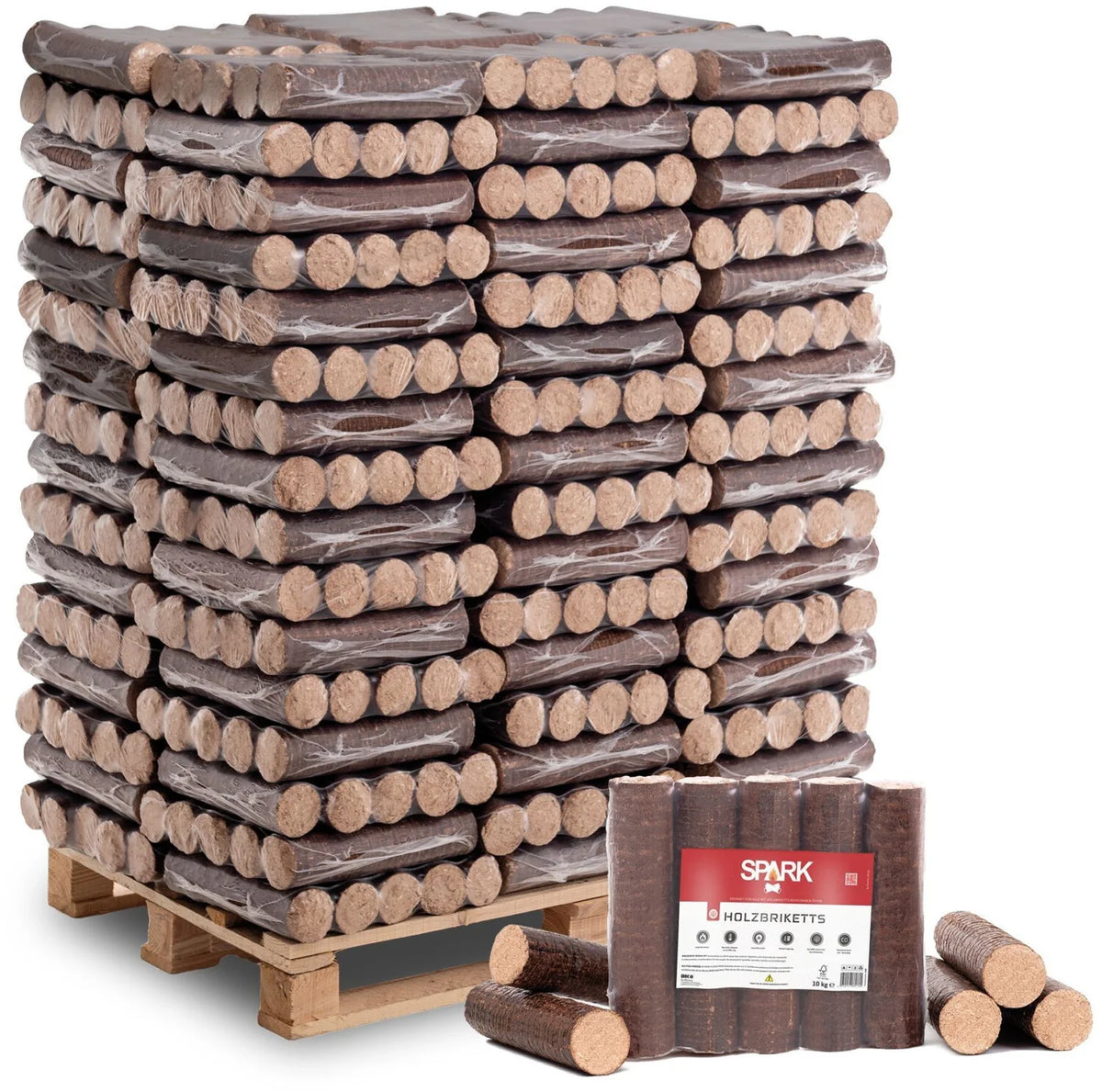 Spark Buchen-Kaminbriketts – Rundbriketts aus hochwertigem Buchenholz, ca. 960 kg pro Palette, ideal für effizientes und langanhaltendes Heizen