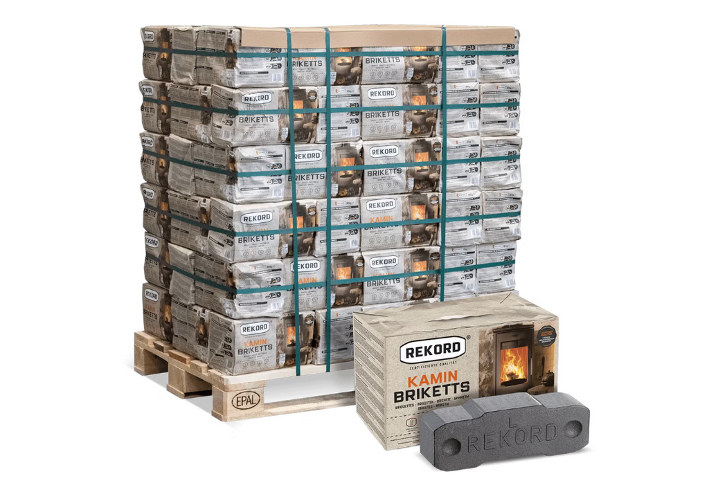 REKORD Braunkohlebriketts – 900 kg Palette (90 × 10 kg)