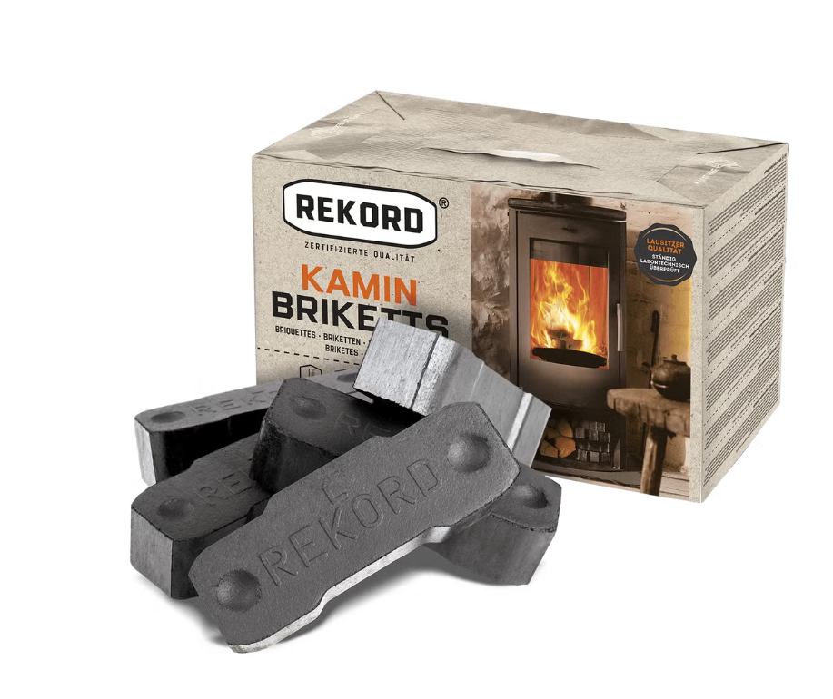 REKORD Braunkohlebriketts – 900 kg Palette (90 × 10 kg)