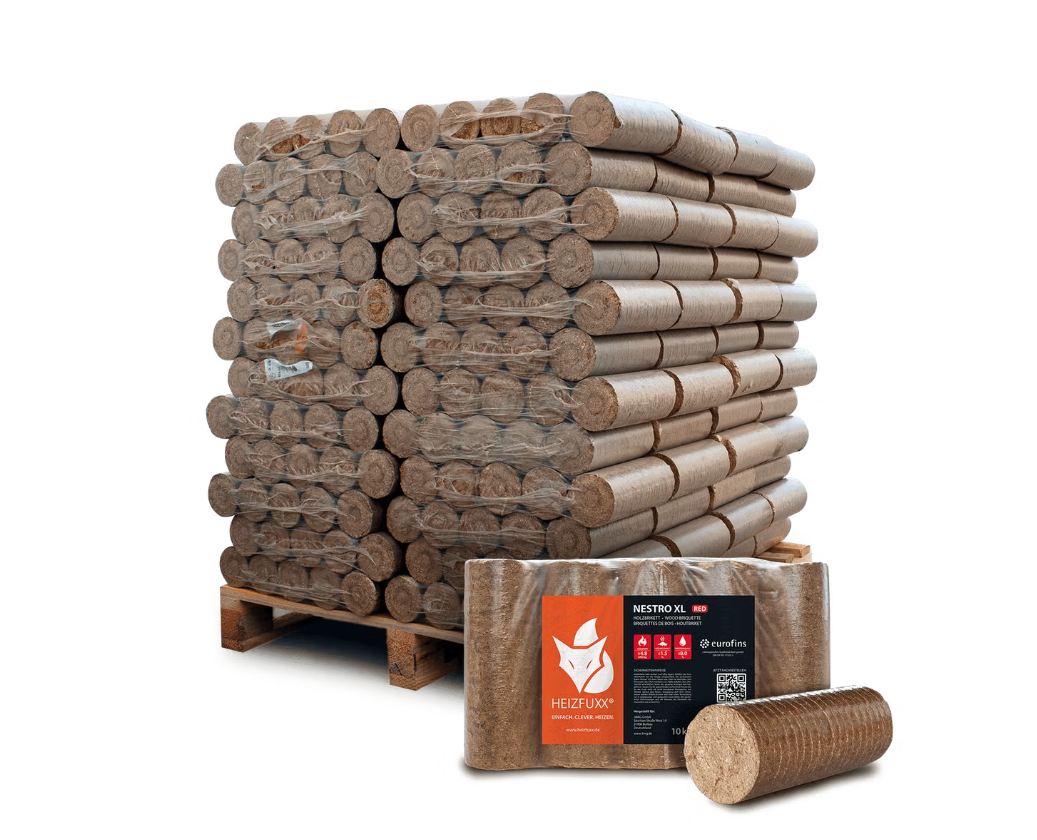 Heizfuxx Nestro XL Red Hartholzbriketts – 960 kg Palette (96 × 10 kg)