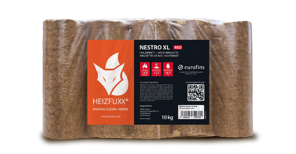 Heizfuxx Nestro XL Red Hartholzbriketts – 960 kg Palette (96 × 10 kg)