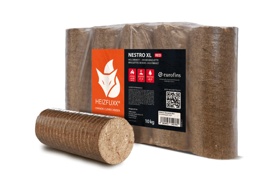 Heizfuxx Nestro XL Red Hartholzbriketts – 960 kg Palette (96 × 10 kg)
