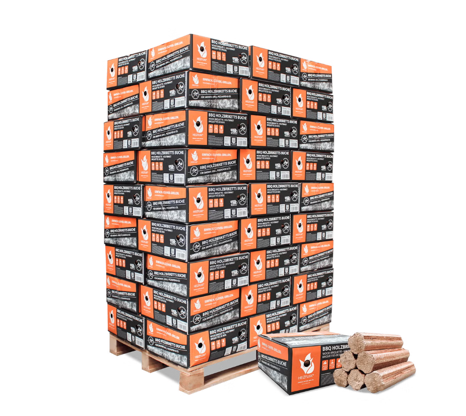 Heizfuxx BBQ Buchenholzbriketts – 648 kg Palette (36 × 18 kg)