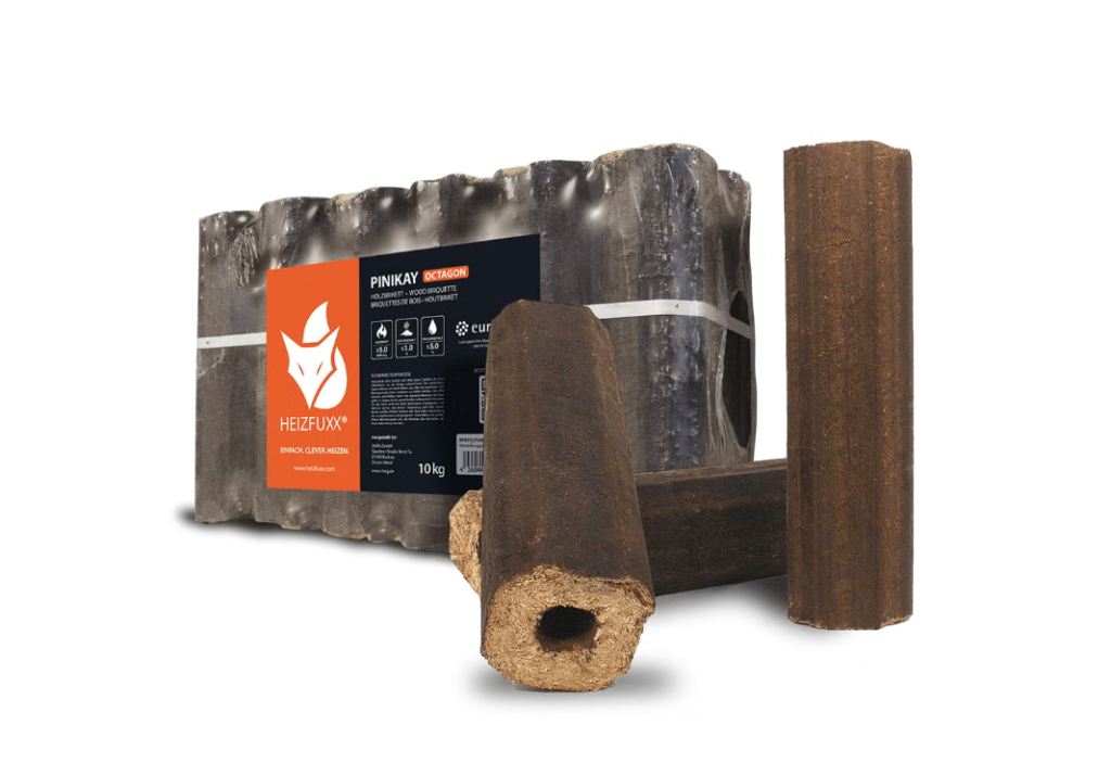 Heizfuxx PiniKay Octagon Hartholzbriketts – 960 kg Palette (96 × 10 kg)